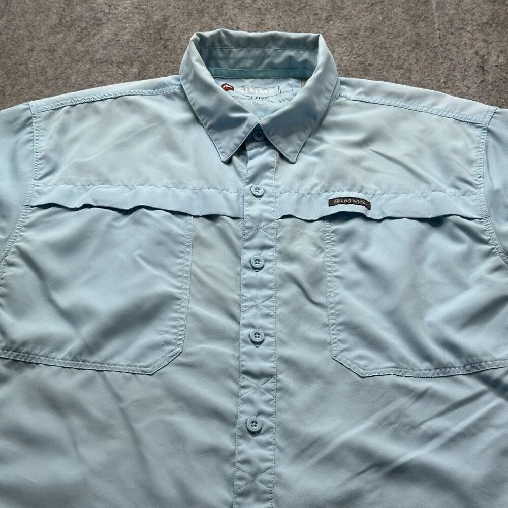 Simms Guide Fishing Shirt Men L Blue Performance Lightweight UV Protection
